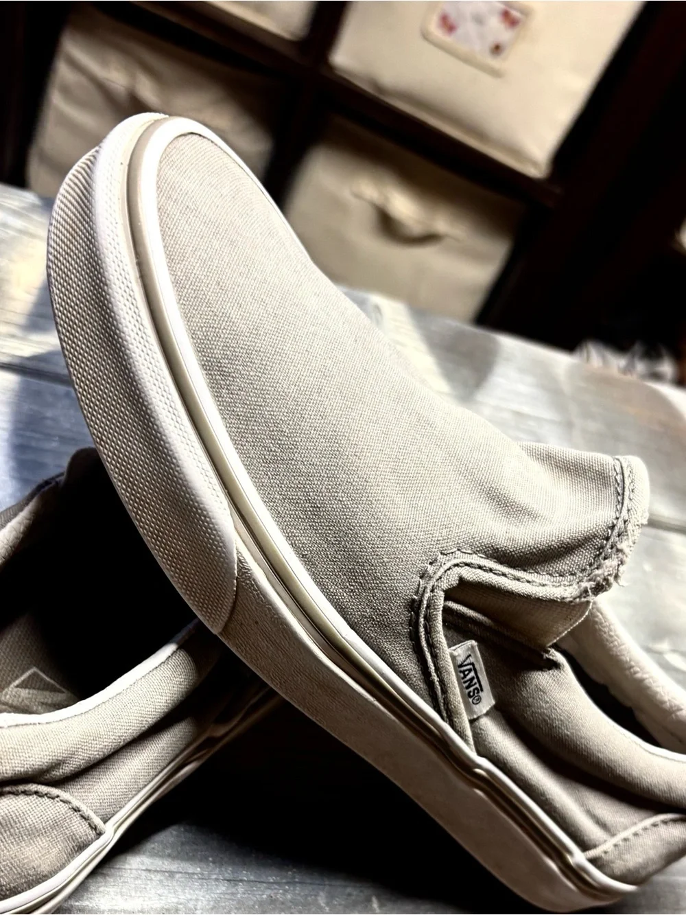 Vans Women's Slip-On Sneakers in Light Gray Canvas